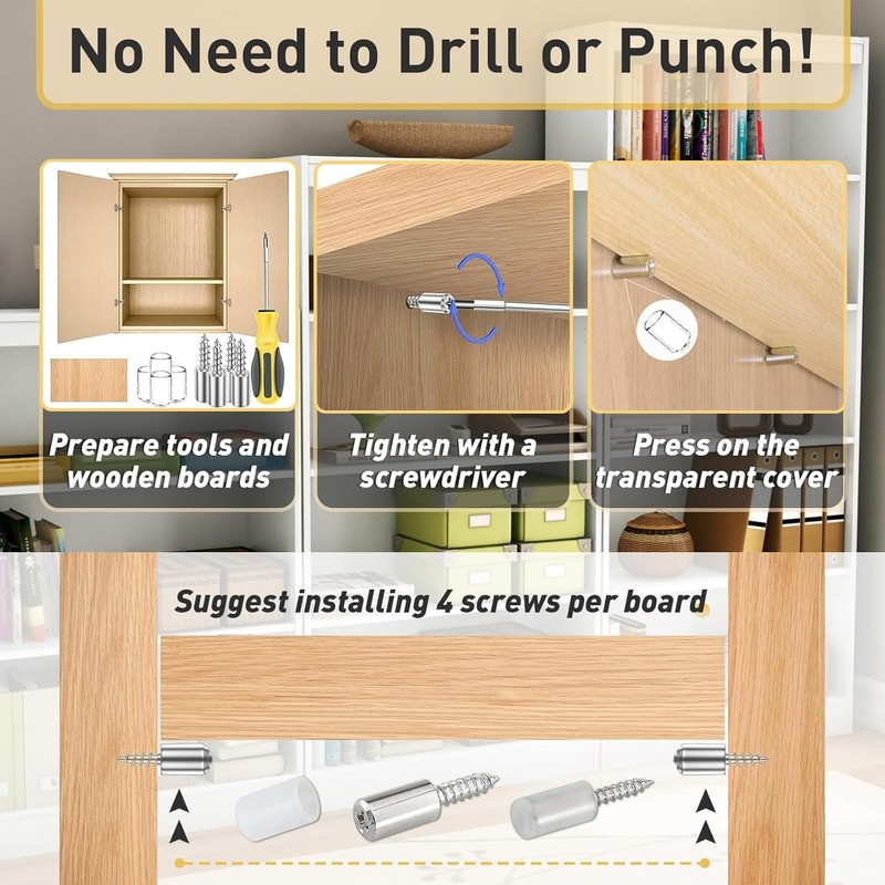 40× Self Tapping Screws Cabinet Laminate Support Shelf Pins & Non-Slip Sleeve US gallery