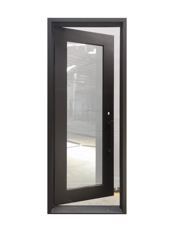 Canton Model Single Front Entry Wrought Iron Door Rain Glass Dark Bronze