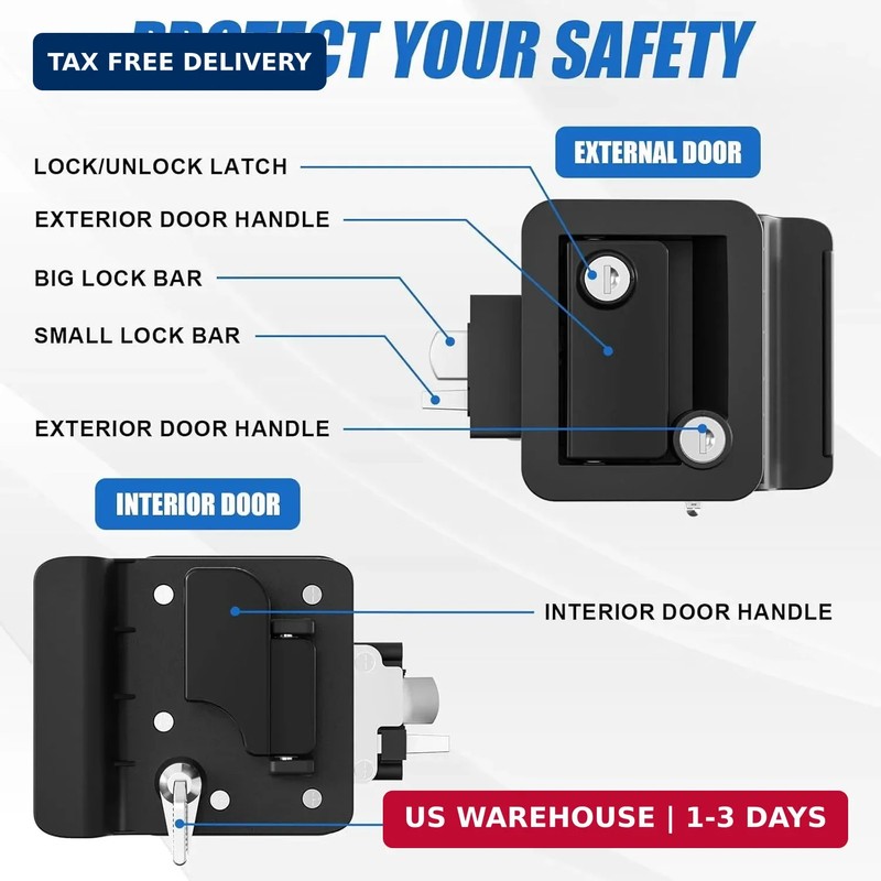 Marvelity Upgraded RV Door Lock Replacement, Black RV Door Latch with Paddle Dea gallery