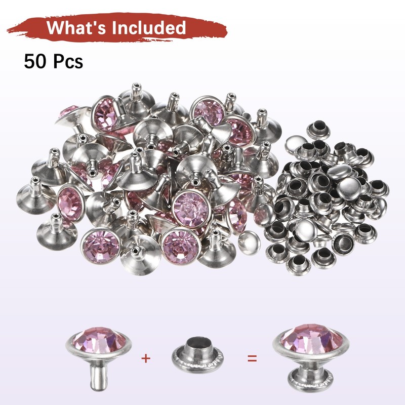 Clear Rhinestone Rivets [50pcs] - Crystal Rivets - [Pink - 0.39 IN] gallery