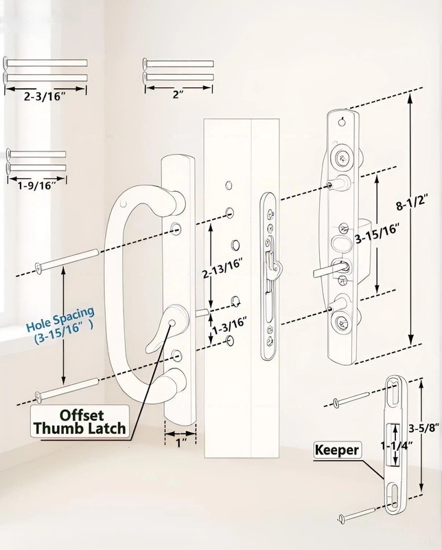 Offset Sliding Patio Door Handle Set with Mortise Lock & Keys | 45° Keyway | Fit gallery