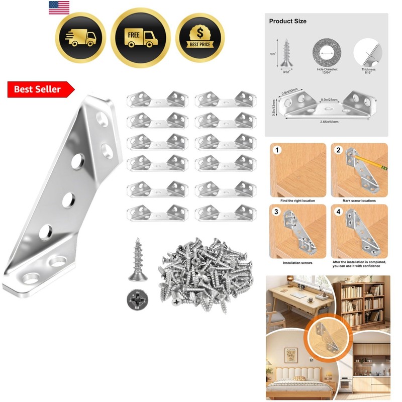 12 Pack Universal Stainless Steel Furniture Corner Connectors with Screws – H…