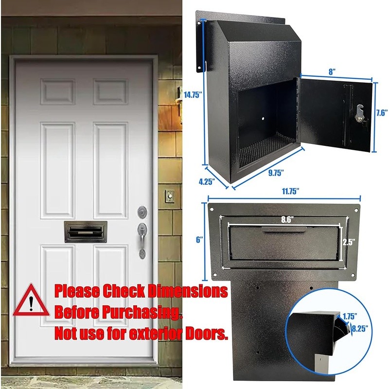 Lockable Door Mounted Mail Drop Box Secure Storage Mail Checks Documents New gallery