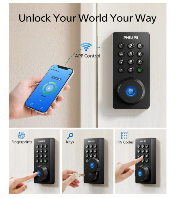 Philips Wi Fi Smart Lock Keyless Entry Door WiFi Deadbolt Front Compatible gallery