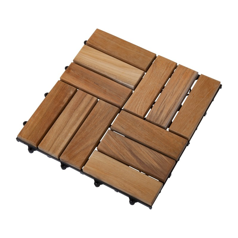 Nordic Style Indoor/Outdoor Interlocking Natural Teak Wood Tile 12 Slat 10 sq ft gallery