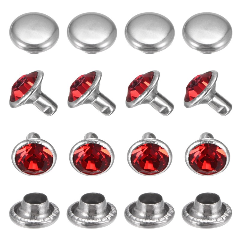 Clear Rhinestone Rivets [100pcs] – Crystal Rivets – [Red – 0.31 IN]