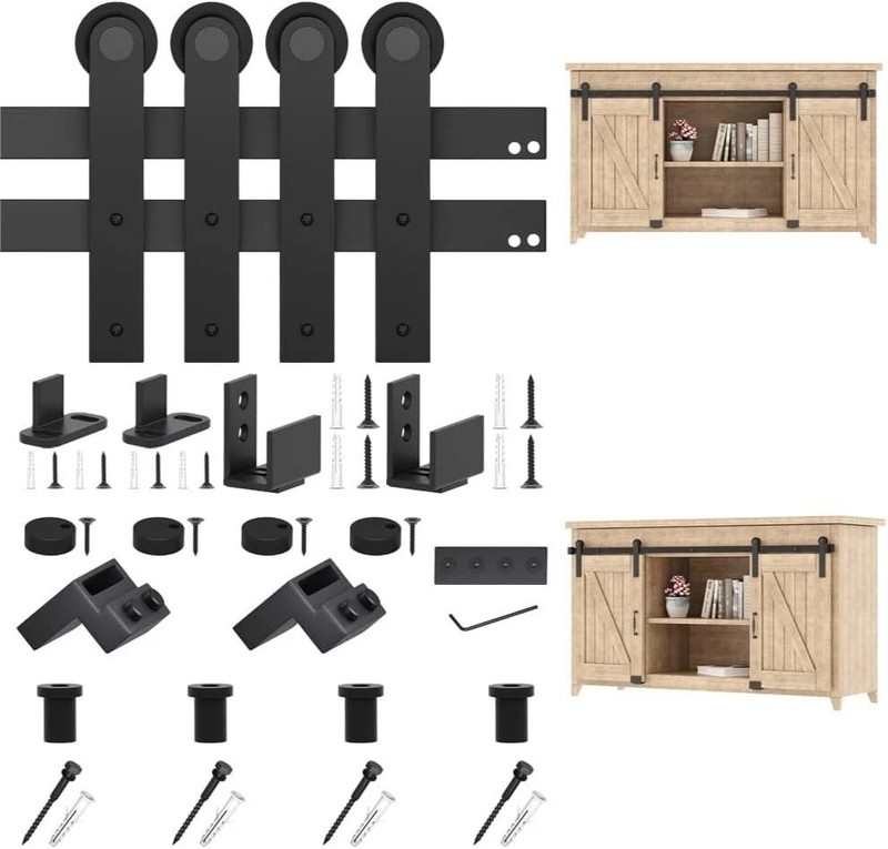 5FT Super Mini Sliding Barn Door Hardware Kit for Double Door Cabinet, Small ... gallery