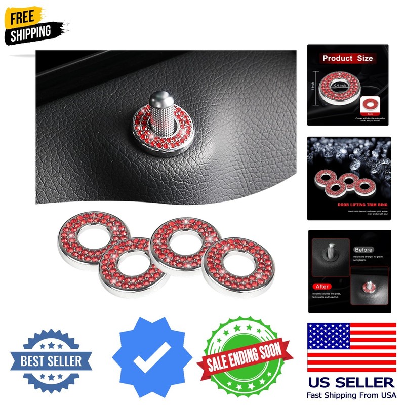 4 Pack Bling Car Inner Door Lock Covers, Rhinestones Pull Rod Bolt Decoration…