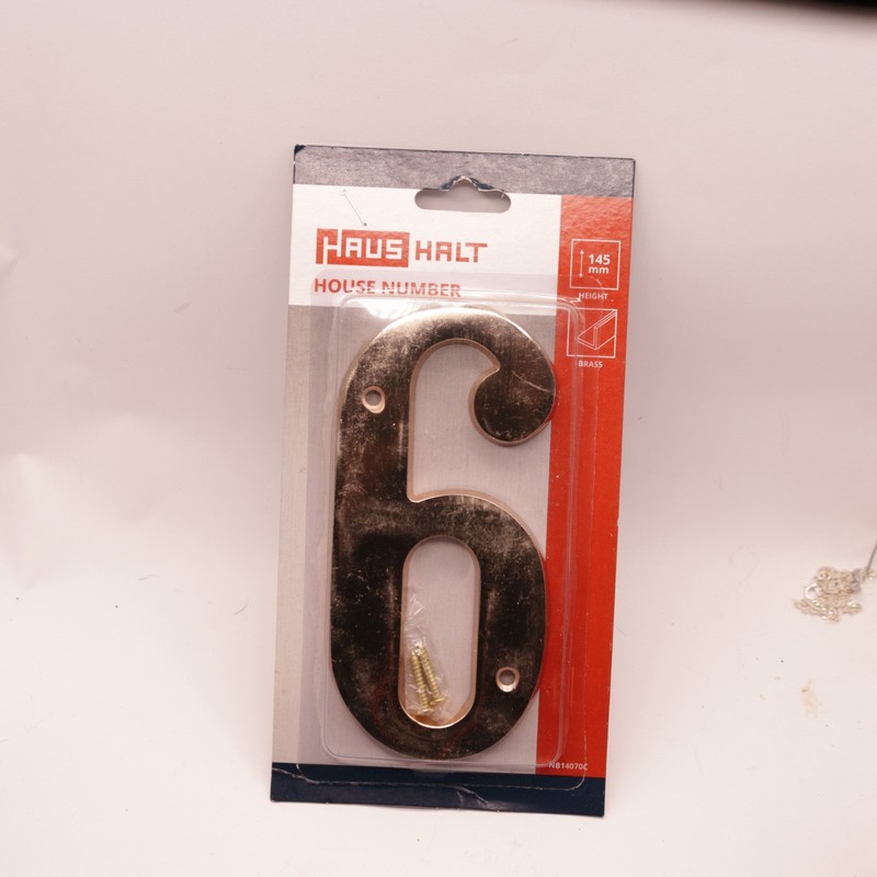 Solid Brass House Numbers - 145mm (5.7in) - Polished Brass 0, 4, 5, 6, 7, 8, 9 gallery