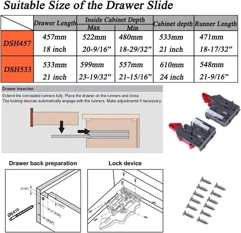 2 Pairs 21 Inch Undermount Drawer Slides, Self Soft Close Full Extension Draw... gallery
