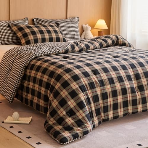 100% Cotton Comforter Set King Size – Reversible Yarn-Dyed Checkered Design,