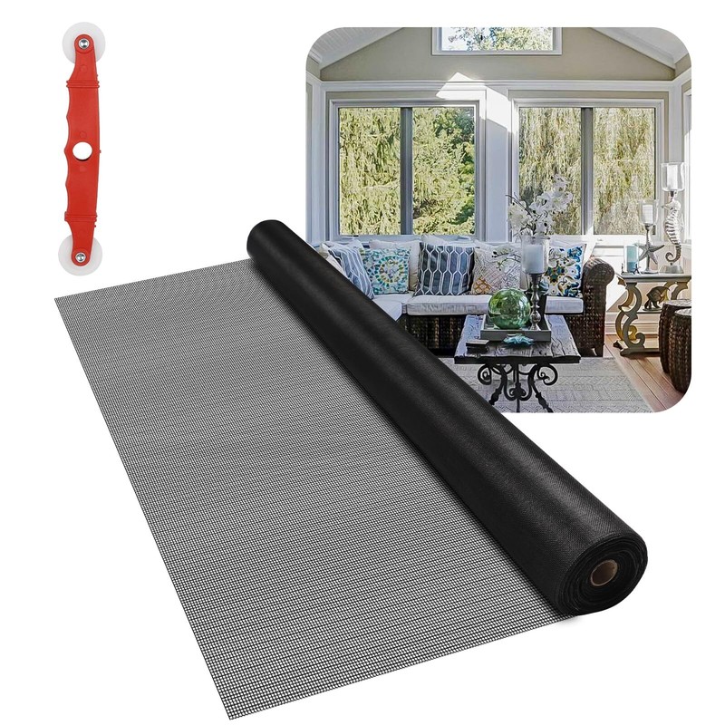 Fiberglass Window Screen Mesh Roll – 36″x100′, Easy-to-Cut Screen Door Mesh for