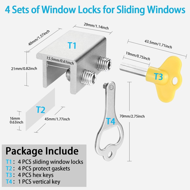 Window Locks,4 Pack Sliding Window Locks with Key for Vertical & Horizontal S... gallery