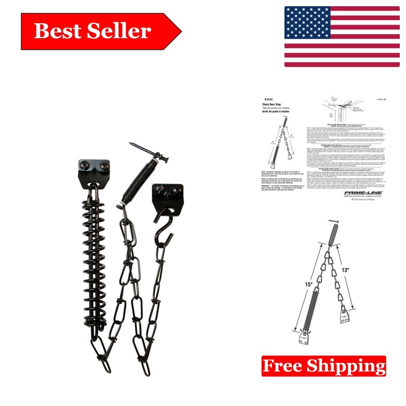 Storm Door Protector Chain & Spring – Black Steel, Easy Install