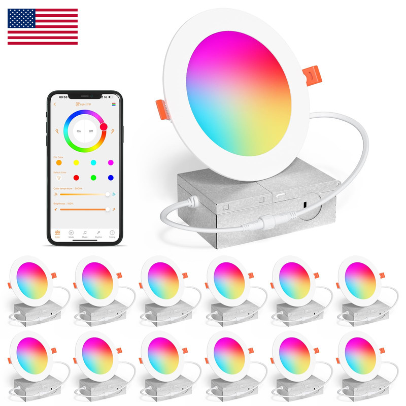 Siksog Smart Recessed Lighting 4 Inch Rgbcw Color Changing 12W Led Downlight