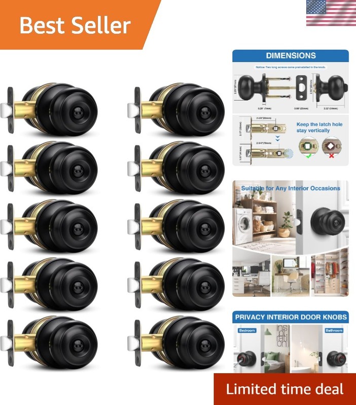 Round Keyless Privacy Door Knobs – 10 Pack Stylish Black for Bedrooms/Bathrooms