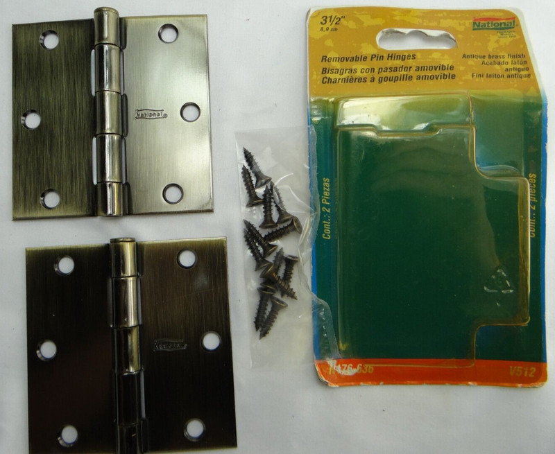 National 3 1/2″ Removable Pin Hinges N176-636, V512, Antique Brass New Old Stock