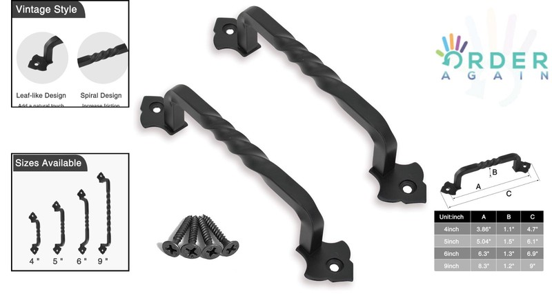 2 Pack 6 Inch Iron Barn Door Pull Handles for Garden Gates Cabinets Rustic Black gallery