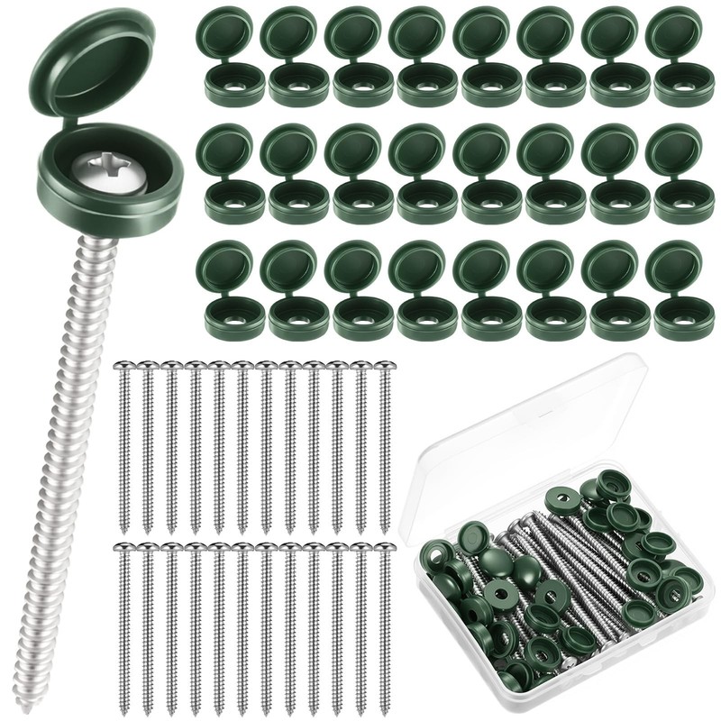 24 Set 3in 304 Stainless Shutter Fasteners Screws Caps Tornillos Verde Ventana