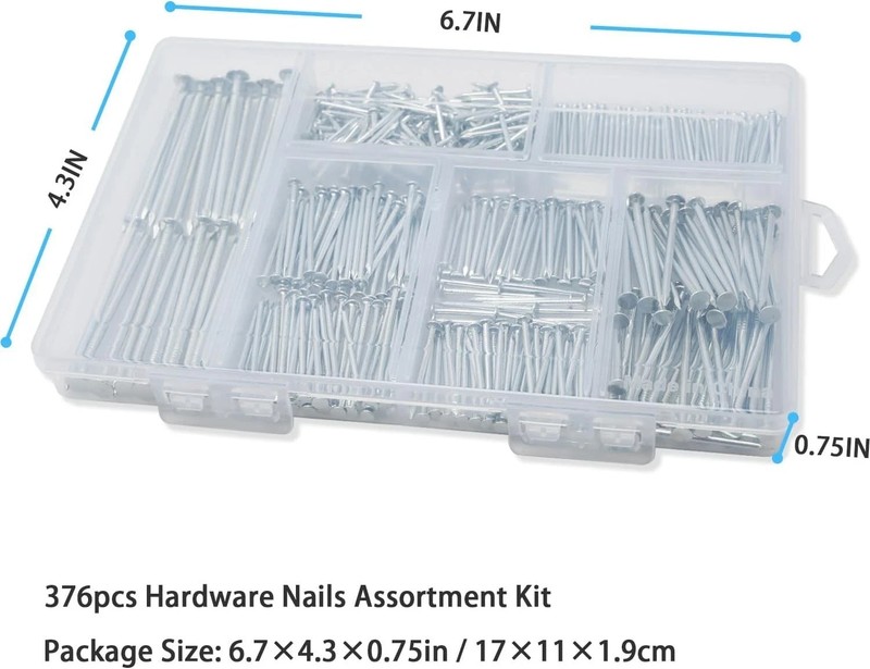 **376PCS Galvanized Nails Assortment Kit 6 Sizes Wood Wall Hanging Nails with St gallery