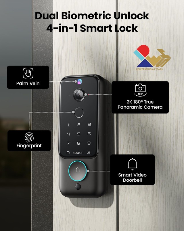 Lockin Veno Plus Smart Lock with 2K 180° Security Camera & Video Doorbell, AI... gallery