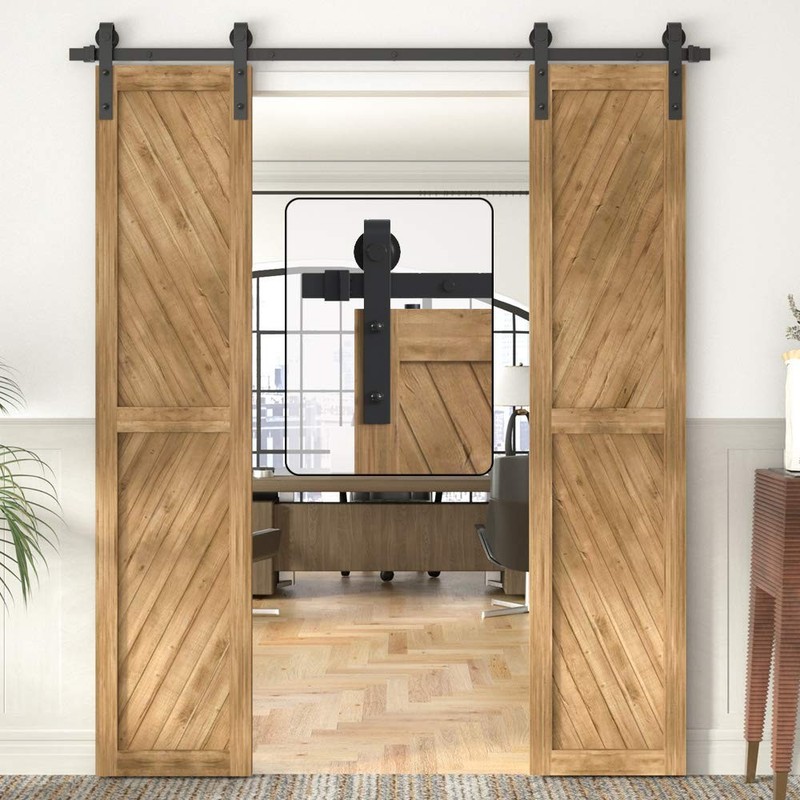 WINSOON Double Sliding Barn Door Hardware Kit 5-18FT for Double Doors Wood Cabin