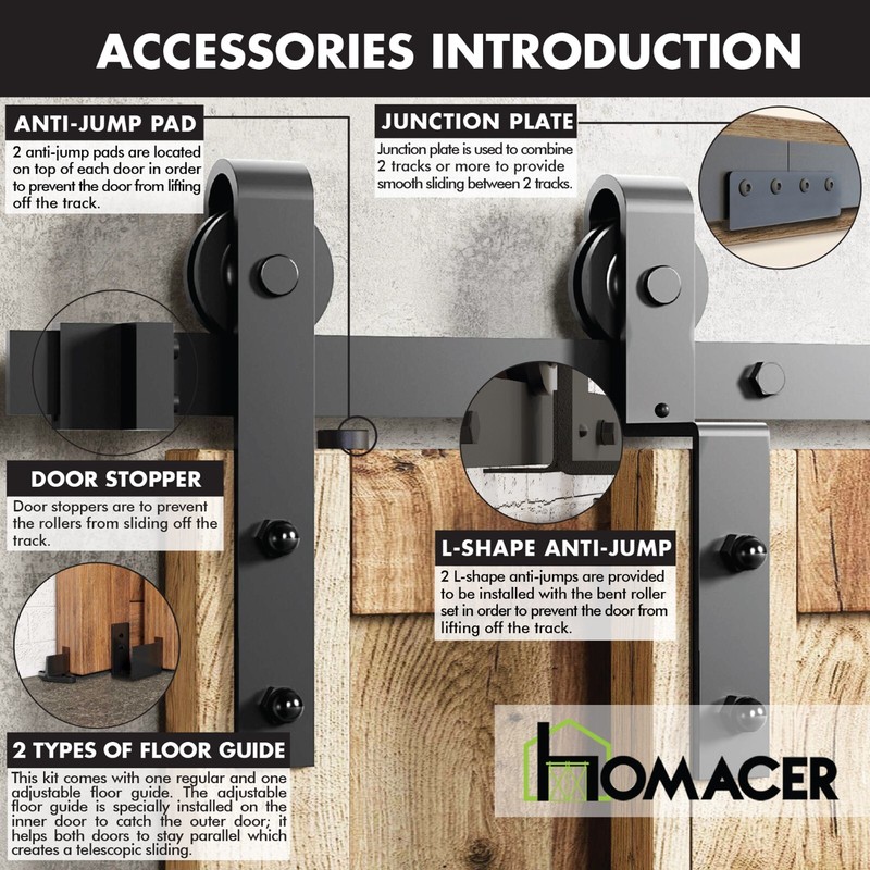 Single Track Bypass Sliding Barn Door Hardware Kit - Classic Design Roller gallery