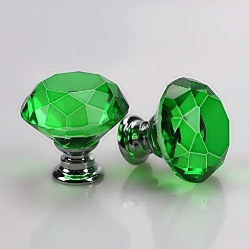 2 KNOBS Kelly GREEN Octagonal Cut GLASS GEM DRAWER Pulls HARDWARE silver screws gallery