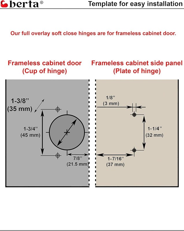 Berta 2-Pack Full Overlay Frameless Soft-Close European Hinges, 110° 3D Adj gallery