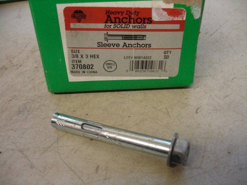 Hillman Sleeve Anchor Fasteners 3/8" x 3" Hex Head 370802 Box of 50