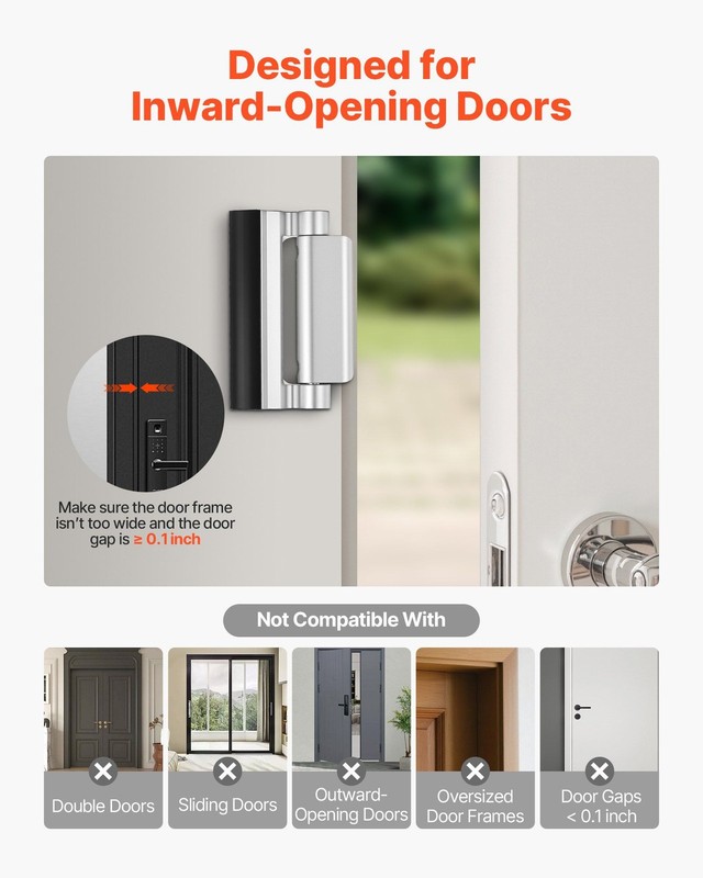 Security Door Lock Kit, 800lb Strength, 3" Stop, Aluminum, 2 Units gallery