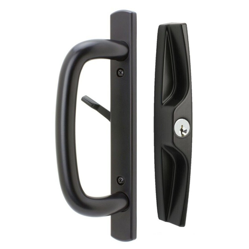 Sliding Door Handle Set Keyed Black 3 15/16″ CTC – Factory Seconds