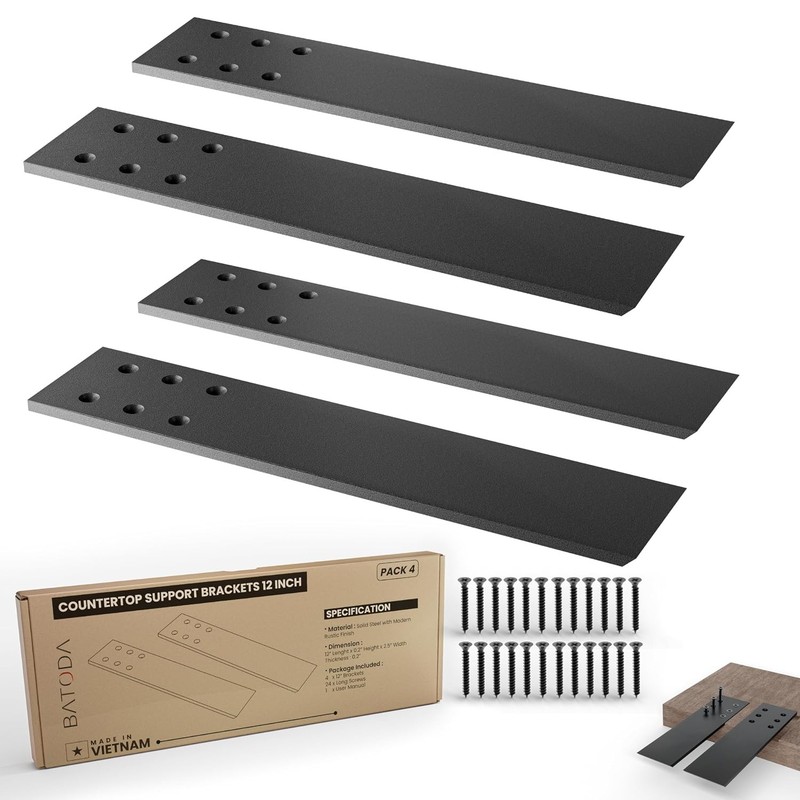 12″ Countertop Support Brackets (4 pcs) for Granite – Heavy Duty L Shelf Bracket