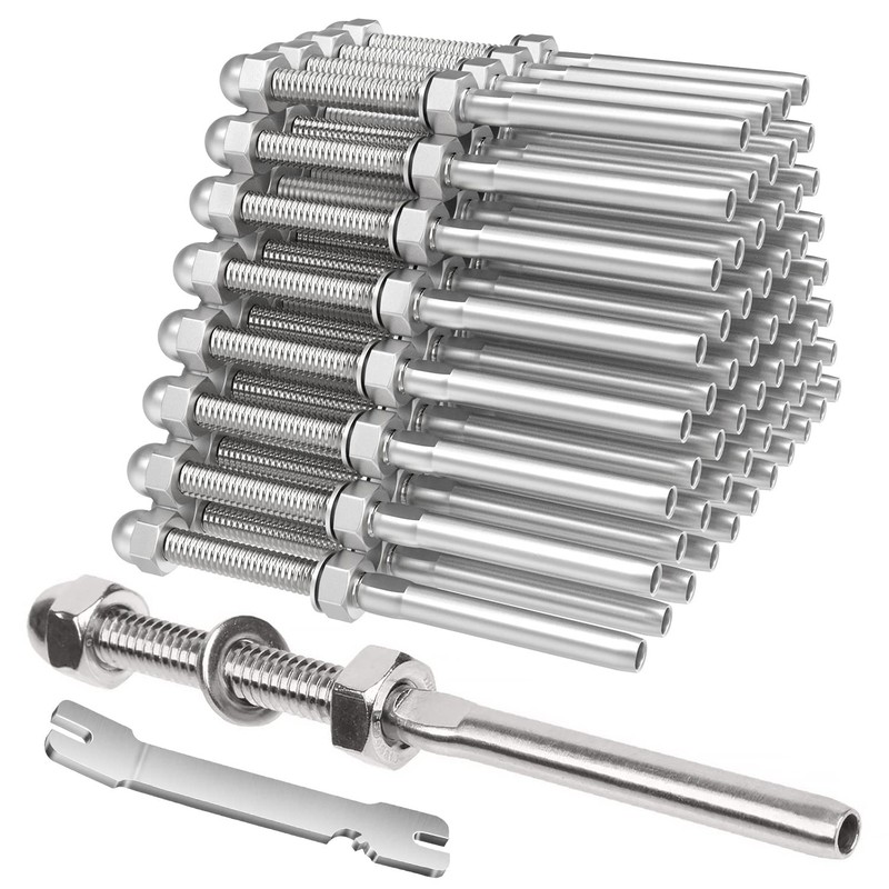 BLIKA 60 Pack Cable Railing Swage Threaded Stud Tension End 1/8″, silver