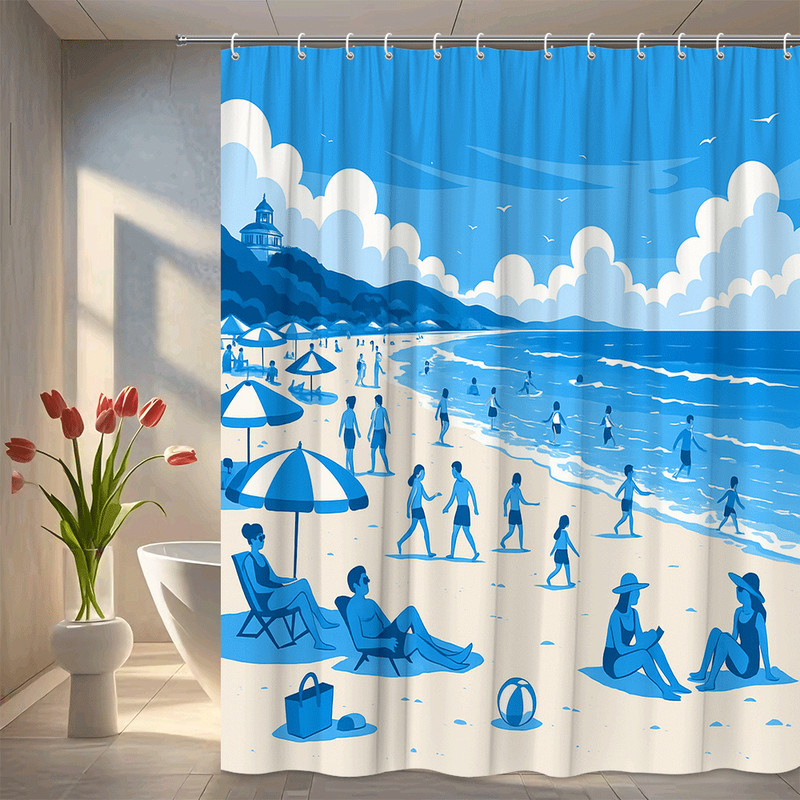 Beach Scene Blue Shower Curtain – Summer Coastal Decor