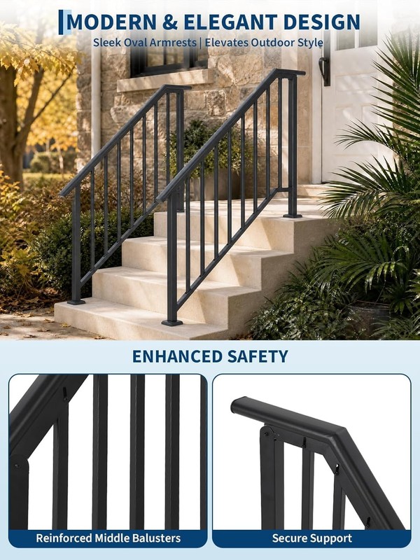 Handrails for Outdoor Steps Adjustable Stair Handrail 2/3/4 Steps Stair Railing gallery