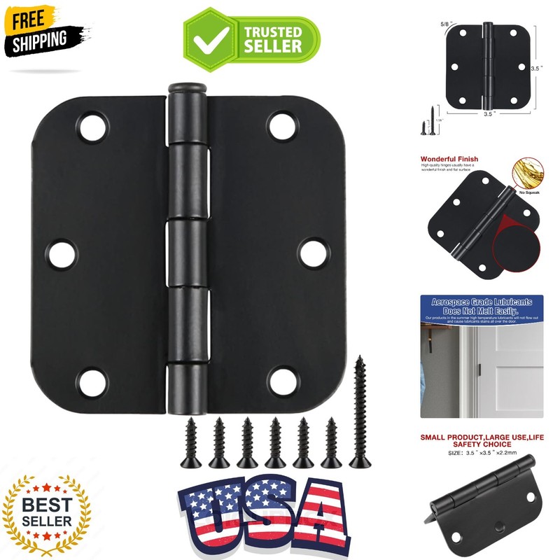 30 Pack Rounded Matte Black Door Hinges 3.5 Inch 5/8″ Radius Interior 3 1/2 I…