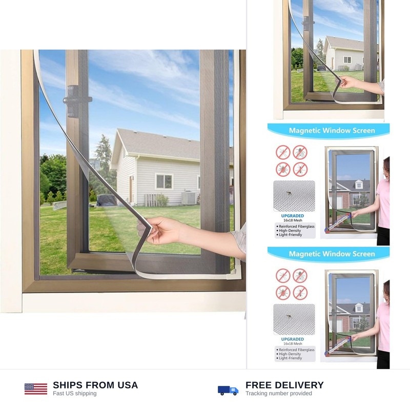 Magnetic Window Screen DIY Adjustable Window Mesh Screen Replacement Window N…