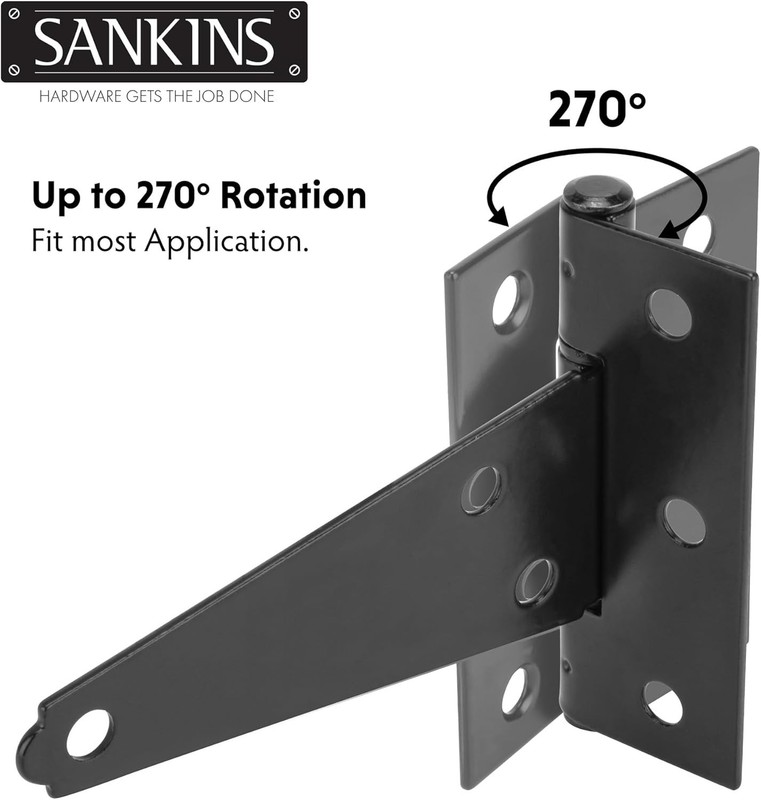 4 Inch Black Tee Hinges - Smooth Operation Gate Hardware for Barn & Shed, 2 Pack gallery