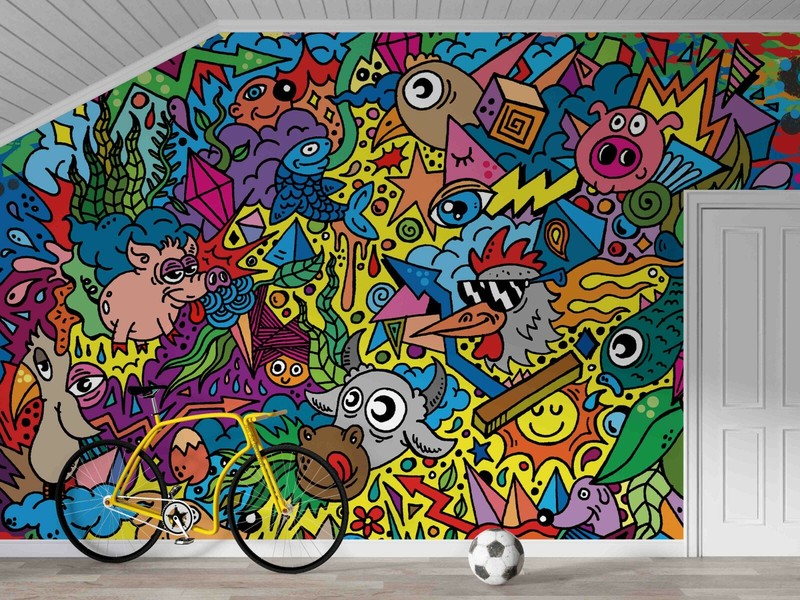 3D Cartoon Graffiti Wallpaper Wall Mural Removable Self-adhesive 251