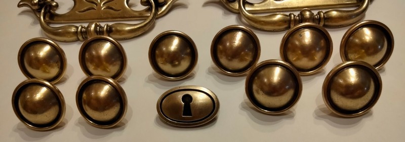 5 KBC Colonial Style Drop Bail Drawer Pulls & 10 Heavy Round Dome Knobs & 1 Faux gallery