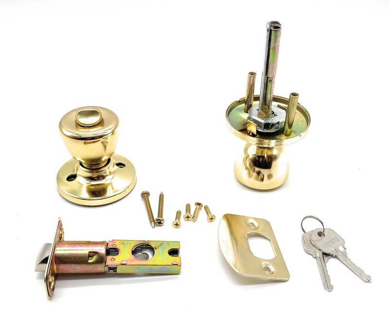 [2-PACK] Keyed Alike Deadbolt Entry Door Knob Lock Combo Set, Polished Brass gallery