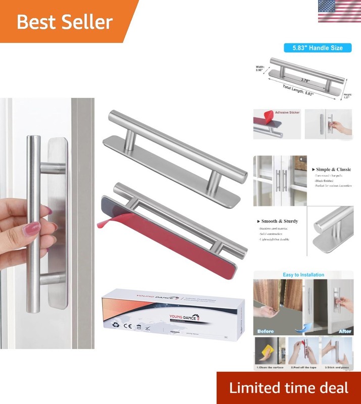 Quick Install 6″ Stainless Steel Drawer Handles – Self-Adhesive Elegance, 2 Pack