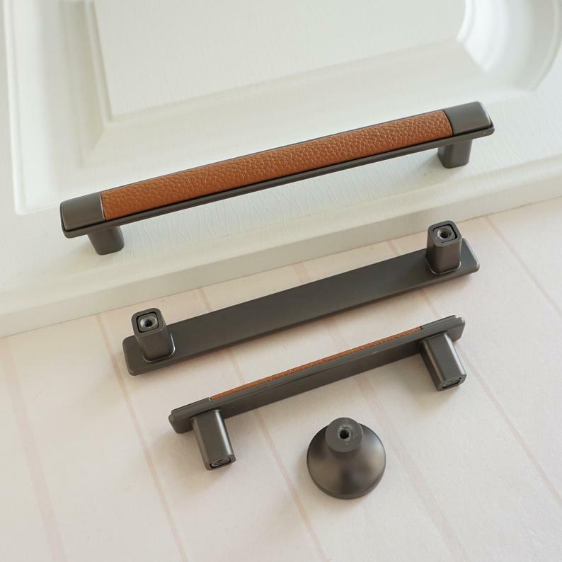 Brown Leather Handle Simple Style Dresser Wardrobe Cabinet Drawer Handles gallery