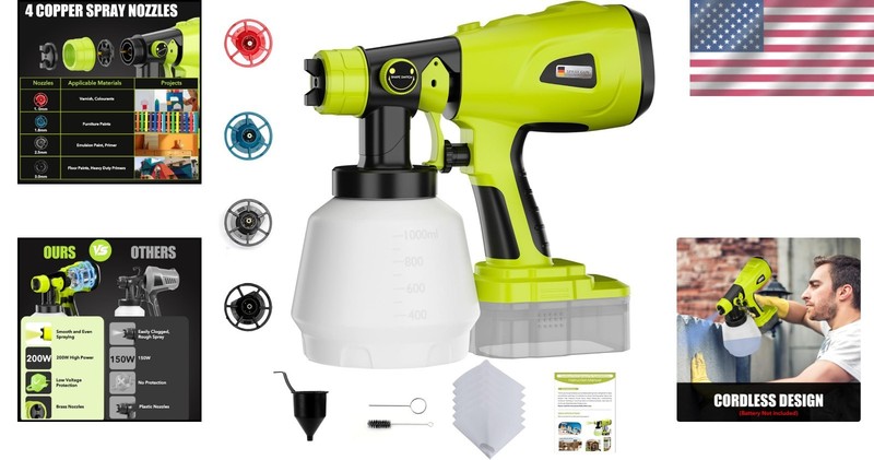 Cordless Paint Sprayer Compatible with Ryobi One+ 18V - 1000ML for Easy Painting gallery