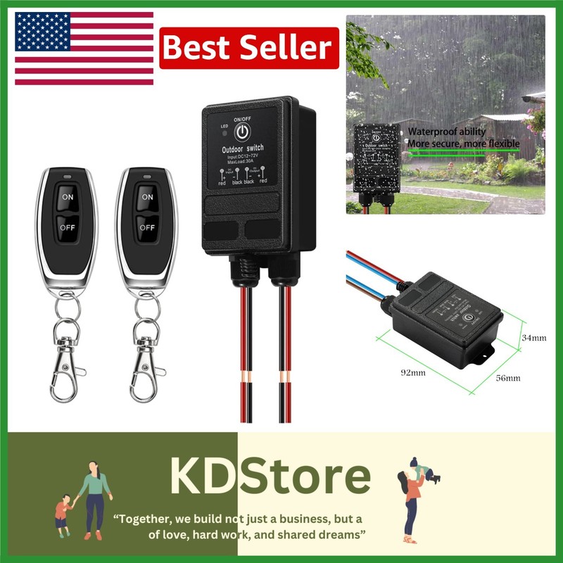 Wireless Remote Control Switch 12V/24V/48V/72V, 30A, 328ft Range, Waterproof …