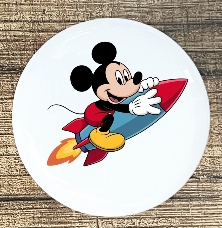 MICKEY MOUSE RIDING A ROCKET WHITE CERAMIC KITCHEN CABINET DRESSER KNOB