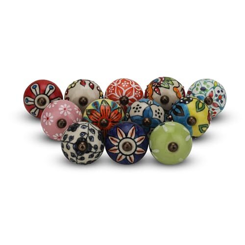 Ceramic Cabinet knobs for Drawers 12 Piece Cupboard Door Multicolor PACK OF 12