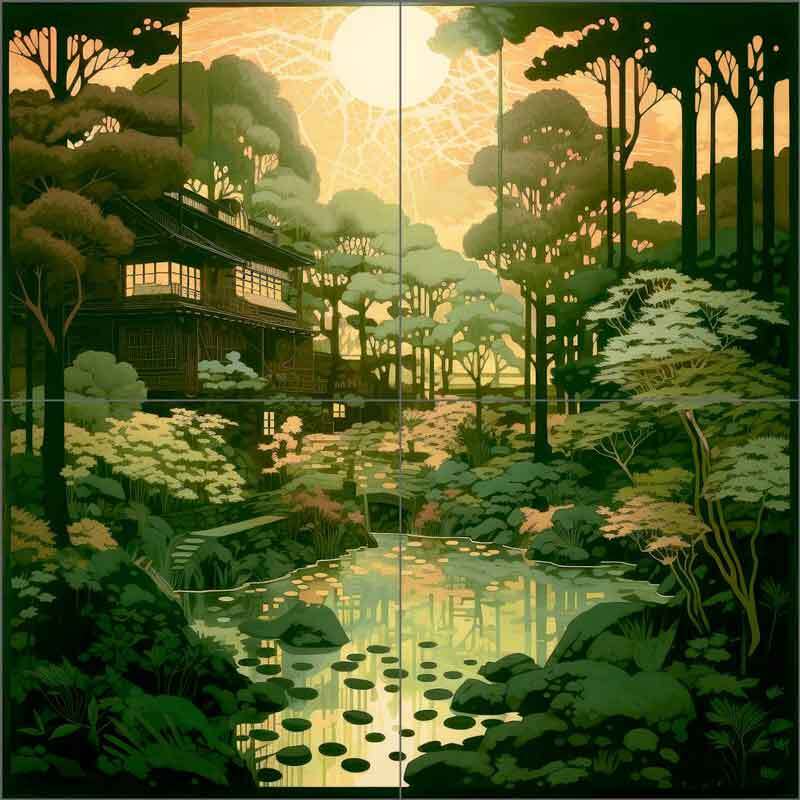Asian Garden Tile Backsplash Ray Powers Landscape Art Ceramic Mural OB-RPA489