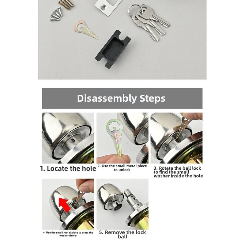 Ball Type Interior Door Lock Stainless Steel for Wooden Doors 5.3cm 6.4cm Size gallery
